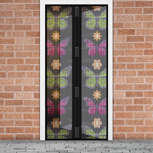Szúnyogháló függöny ajtóra -mágneses- 100 x 210 cm - virágos pillangós - 11398P