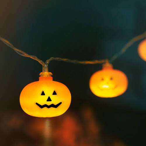 Halloween-i LED-es fényfüzér - tök - 10 LED - 2 x AA - 1,35 m - 56528
