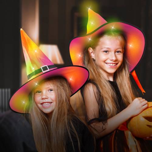 Halloween-i LED-es boszorkány kalap - színes, poliészter - 38 cm - 58151