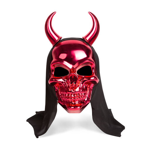 Fényes koponya maszk - piros ördög - felnőtt méret - 16 x 30 cm - 58185B