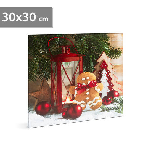 Karácsonyi LED-es hangulatkép - fali akasztóval, 2 x AA, 30 x 30 cm - 58454D