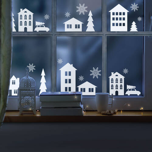 Karácsonyi ablakdekor - téli táj - 37,5 x 27 cm - 58527B