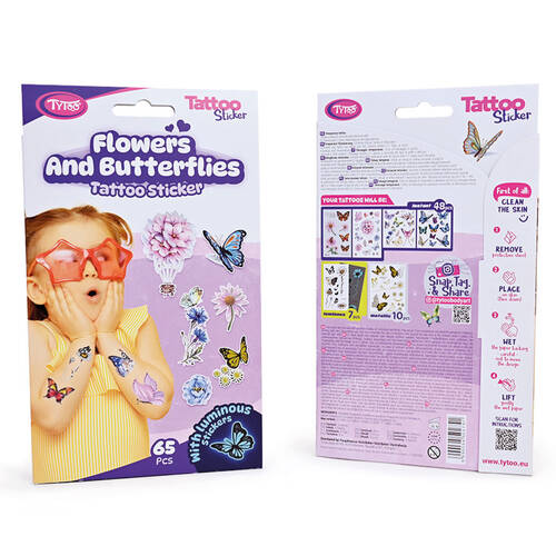 Pillangók és virágok tetoválás matrica szett - 65 db / csomag - TY50274