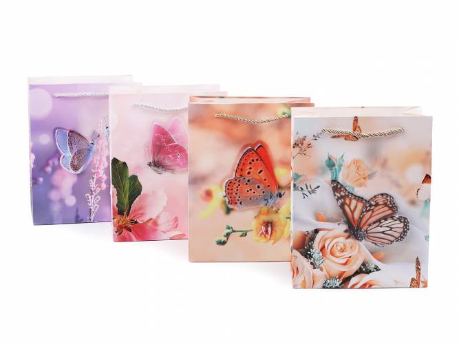 Ajándék táska pillangó mintával, közepes méretű / Ajándéktasak / Papírtasak