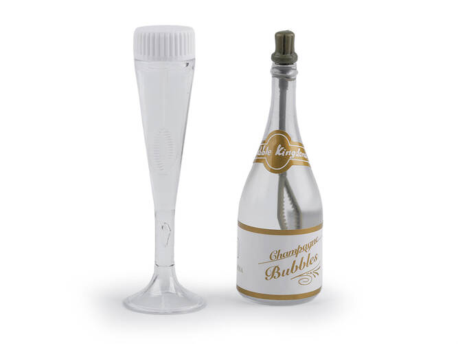 Buborékfújó - Esküvői fehér / átlátszó pezsgő, pezsgős pohár alakú