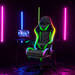 RGB LED-es gamer szék - karfával, párnával - fekete / zöld - BMD1115GR