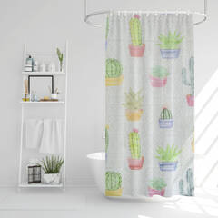 Zuhanyfüggöny - kaktusz mintás - 180 x 180 cm - 11528E