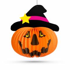 Halloween-i tökös lampion - kalapban - akasztható - 26 cm - 58137B