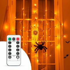 Pókháló fényfüggöny pókkal - melegfehér 60 db LED - USB-s - 58150