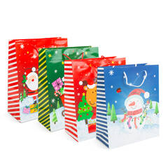 Karácsonyi ajándéktasak - papír - 265 x 127 x 330 mm - 4 féle / csomag - 12 db / csomag - 58298