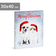 Karácsonyi LED-es hangulatkép - fali akasztóval, 2 x AA, 30 x 40 cm - 58452