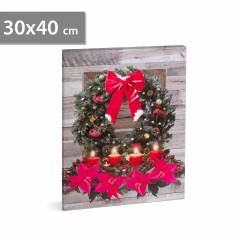 Karácsonyi LED-es hangulatkép - fali akasztóval, 2 x AA, 30 x 40 cm - 58468