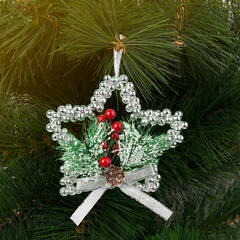 Karácsonyi dekoráció - akasztható - ezüst csillag - 10 cm - 58566B