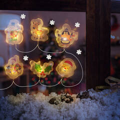 Karácsonyi LED-es fényfüzér - gél ablakmatrica - 6 LED - 2 x AA - 58568B
