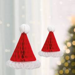 Karácsonyi dekor - 3D, papír - mikulássapka lampion - 58639A