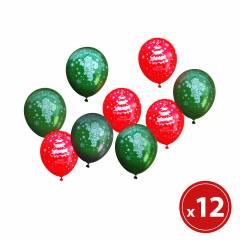 Lufi szett - piros-zöld, karácsonyi motívumokkal - 12 db / csomag - 58752