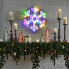 Karácsonyi dekoráció - irizáló, színes LED-es hópehely - 32 cm - elemes - 58941