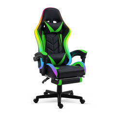 RGB LED-es gamer szék - karfával, párnával - fekete / zöld - BMD1115GR