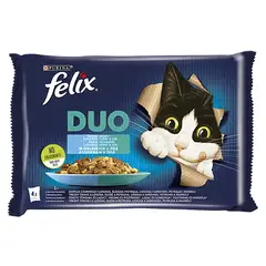 Állateledel alutasakos FELIX Fantastic DUO macskáknak halas válogatás aszpikban 4x85g
