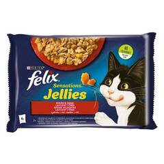 Állateledel alutasakos FELIX Sensations Jellies macskáknak 4-pack házias marha-csirke válogatás aszpikban 4x85g