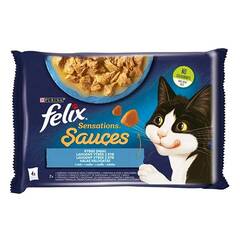 Állateledel alutasakos FELIX Sensations Sauces macskáknak 4-pack halas tőkehal-szardínia válogatás szószban 4x85g