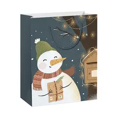 Dísztasak CREATIVE Special M 18x23x15 cm karácsonyi hóemberes színes fényes sodort füles