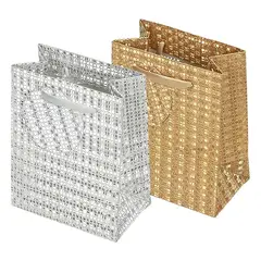 Dísztasak CREATIVE Special Simple S 11x14x6,5 cm egyszínű arany és ezüst glitteres szalagfüles