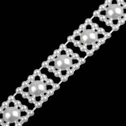 Gyöngyös díszítő szalag - Díszítő gyöngyökkel - félgyöngyök szélessége 9 mm
